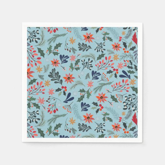 Poinsettia Berries Leaves Holiday Kerstmis Servet (Voorkant)