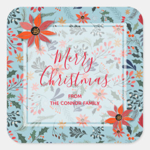 Poinsettia Berries Leaves Holiday Kerstmis Vierkante Sticker