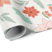 Poinsettia Berry Cream White Kerstmis Cadeaupapier (Rol Hoek)