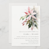 Poinsettia Berry Foliage Waterverf Koppels Douche Kaart (Voorkant / Achterkant)