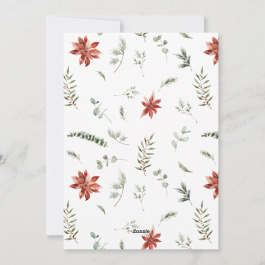 Poinsettia Berry Greenery Merry kerstfoto Ho Feestdagenkaart (Achterkant)