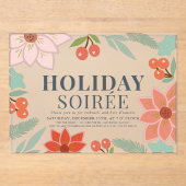 Poinsettia & Berry Holiday Soirée Party Clear Acryl Uitnodigingen (Voorkant)