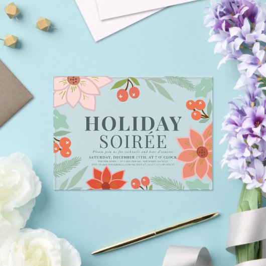 Poinsettia & Berry Holiday Soirée Party Clear Acryl Uitnodigingen (Insitu (Huwelijk))