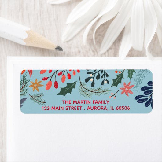 Poinsettia Berry Leaves Kerstfeestdag Adres Etiket (Insitu)