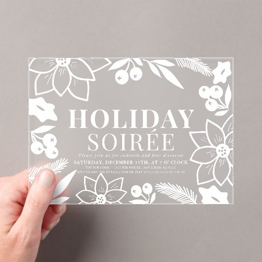 Poinsettia & Berry White Holiday Soirée Party Acryl Uitnodigingen (Insitu (Draagbaar))