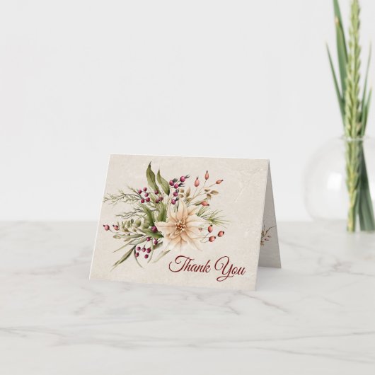 Poinsettia & Bessen Elegante bruiloft Bedankkaart (Voorkant)