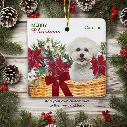 Poinsettia Bichon Frise kerstmandje Keramisch Ornament
