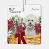 Poinsettia Bichon Frise kerstmandje Keramisch Ornament (Links)