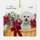 Poinsettia Bichon Frise kerstmandje Keramisch Ornament (Achterkant)
