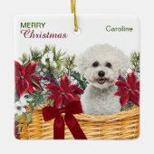 Poinsettia Bichon Frise kerstmandje Keramisch Ornament (Voorkant)