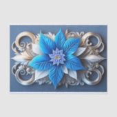 Poinsettia Blauw Kerstmis Bloem Elegant Kunstwerk Tissuepapier (Voorkant)