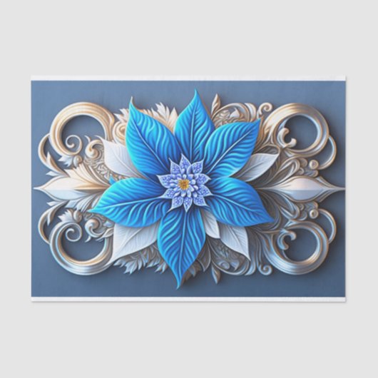 Poinsettia Blauw Kerstmis Bloem Elegant Kunstwerk Tissuepapier (Voorkant)