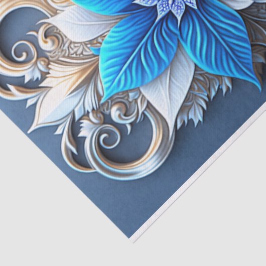 Poinsettia Blauw Kerstmis Bloem Elegant Kunstwerk Tissuepapier (Detail)