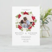 Poinsettia Bloem en dennenbruiloft Kaart (Staand voorkant)