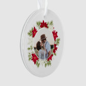 Poinsettia Bloem en Pine Ronde Foto Ornament (voorkant)