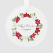 Poinsettia Bloem en Pine Ronde Foto Ornament (achterkant)