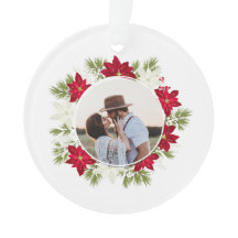 Poinsettia Bloem en Pine Ronde Foto