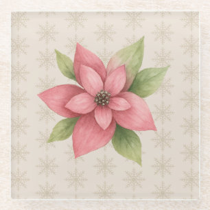 Poinsettia Bloem Illustratie Sneeuwvlok Patroon Glazen Onderzetter