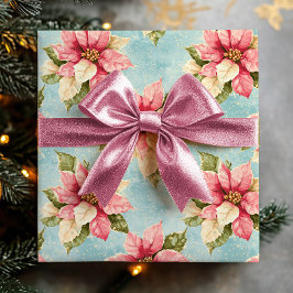  Poinsettia Bloem in Roze Blauwe Kerst Cadeaupapier