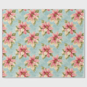  Poinsettia Bloem in Roze Blauwe Kerst Cadeaupapier (Vlak)