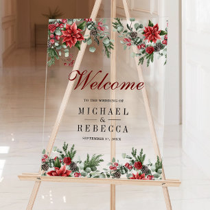 Poinsettia Bloem Kerst Huwelijks Welkom Acryl Bord