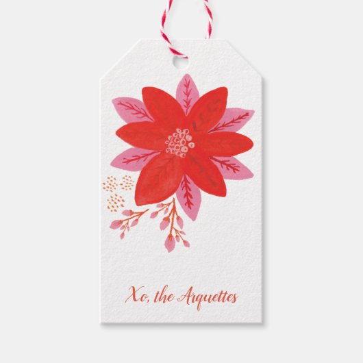 Poinsettia Bloem Kerstmis Cadeaulabel (Voorkant)