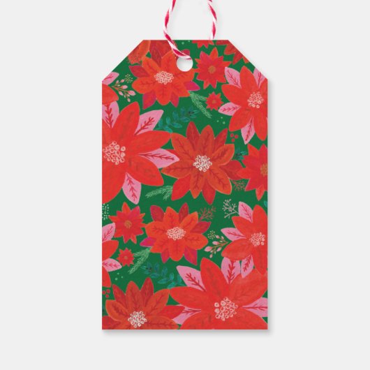 Poinsettia Bloem Kerstmis Cadeaulabel (Achterkant)