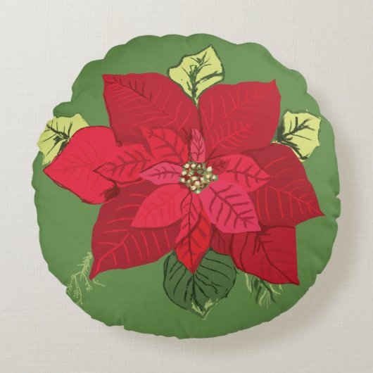 Poinsettia-bloem Rond Kussen (Voorkant)