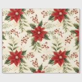 Poinsettia Bloem Waterverf  | Kerstmis Cadeaupapier (Vlak)