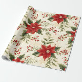 Poinsettia Bloem Waterverf  | Kerstmis Cadeaupapier (Uitgerold)