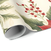 Poinsettia Bloem Waterverf  | Kerstmis Cadeaupapier (Rol Hoek)