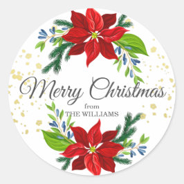 Poinsettia Bloemboeket, Kerstmis Ronde Sticker