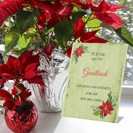 Poinsettia Bloemboeket, Vintage gastboek  Reclamebord Met Voetstuk