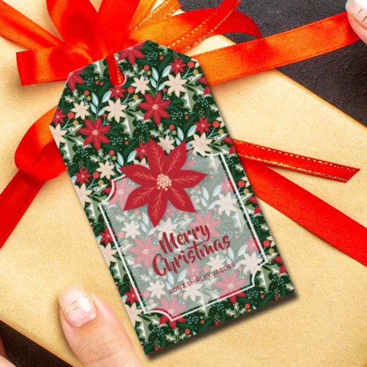 Poinsettia Bloemen Bladeren Vakantie Kerstmis Cadeaulabel