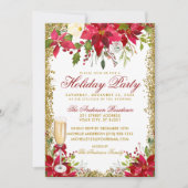 Poinsettia Bloemen Champagne Glas Vakantie Party Kaart (Voorkant)
