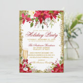 Poinsettia Bloemen Champagne Glas Vakantie Party Kaart (Staand voorkant)
