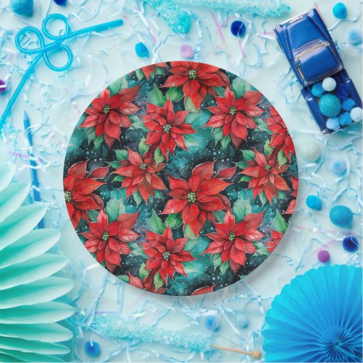 Poinsettia Bloemen Classic Kerst Bloemen Papieren Bordje (Feest)