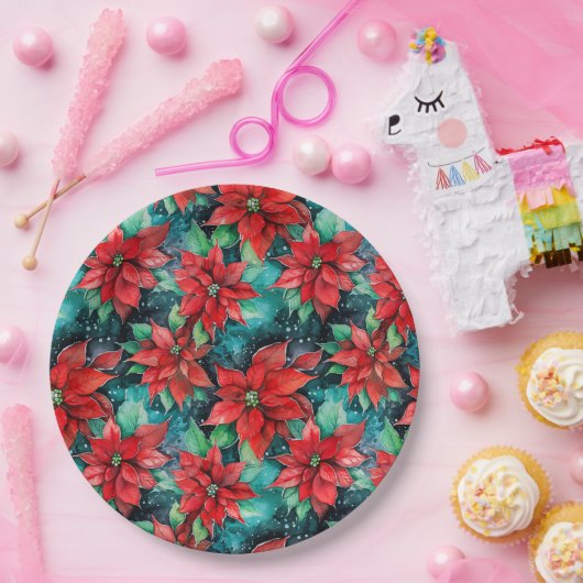 Poinsettia Bloemen Classic Kerst Bloemen Papieren Bordje (Feest)