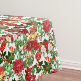 Poinsettia Bloemen Gouden klokken Kerstmis Tafelkleed