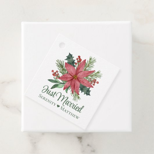 Poinsettia Bloemen Kerstmis Gewoon Getrouwd Bedankjes Labels (In situ)
