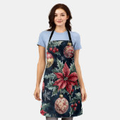 Poinsettia Bloemen Kerstpatroon (16) Schort (Gedragen)