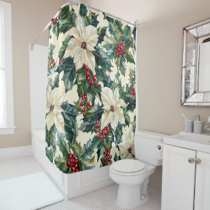 Poinsettia Bloemen Kerstpatroon (17) Douchegordijn