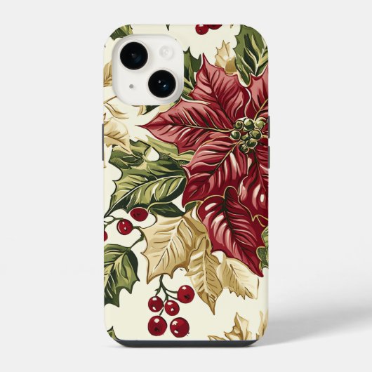 Poinsettia Bloemen Kerstpatroon (17) iPhone Hoesje (Achterkant)