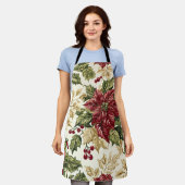 Poinsettia Bloemen Kerstpatroon (17) Schort (Gedragen)