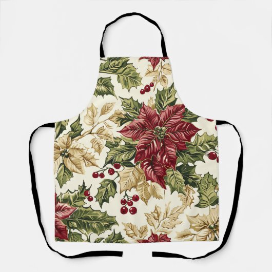 Poinsettia Bloemen Kerstpatroon (17) Schort (Voorkant)