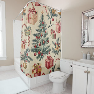 Poinsettia Bloemen Kerstpatroon (2) Douchegordijn