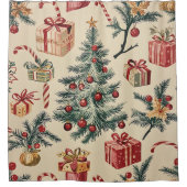 Poinsettia Bloemen Kerstpatroon (2) Douchegordijn (Voorkant)