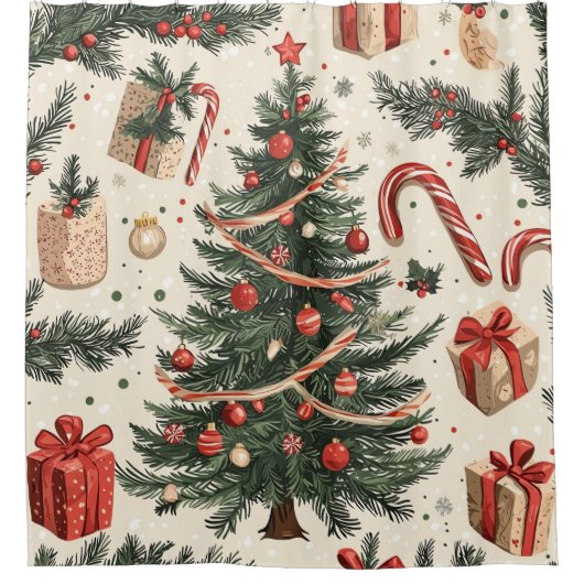 Poinsettia Bloemen Kerstpatroon (4) Douchegordijn (Voorkant)