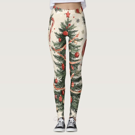 Poinsettia Bloemen Kerstpatroon (4) Leggings (Voorkant)