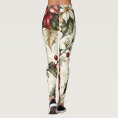 Poinsettia Bloemen Kerstpatroon (4) Leggings (Achterkant)